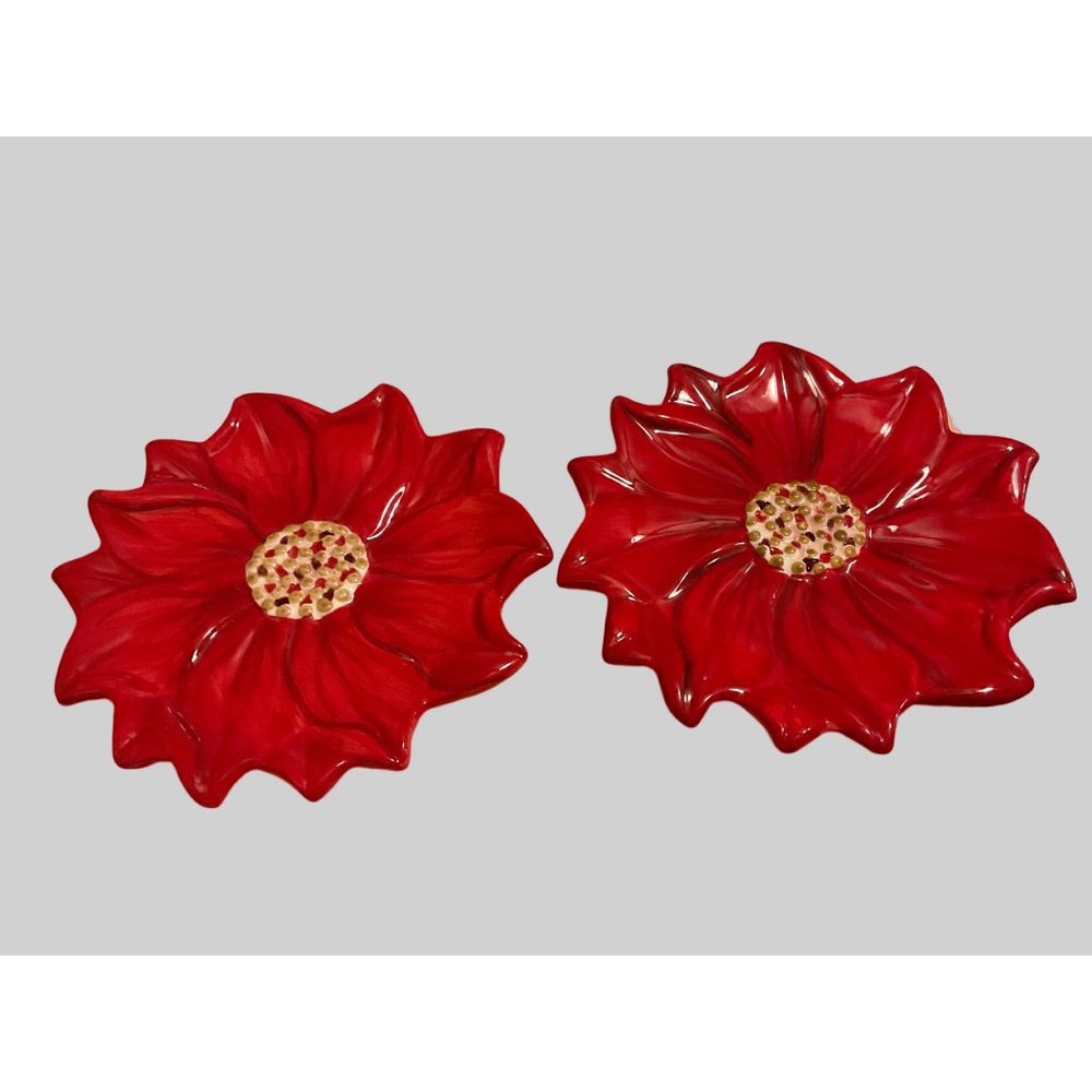 Poinsettia Ceramic 8” Plate Trivet Holiday Tray Red Christmas
